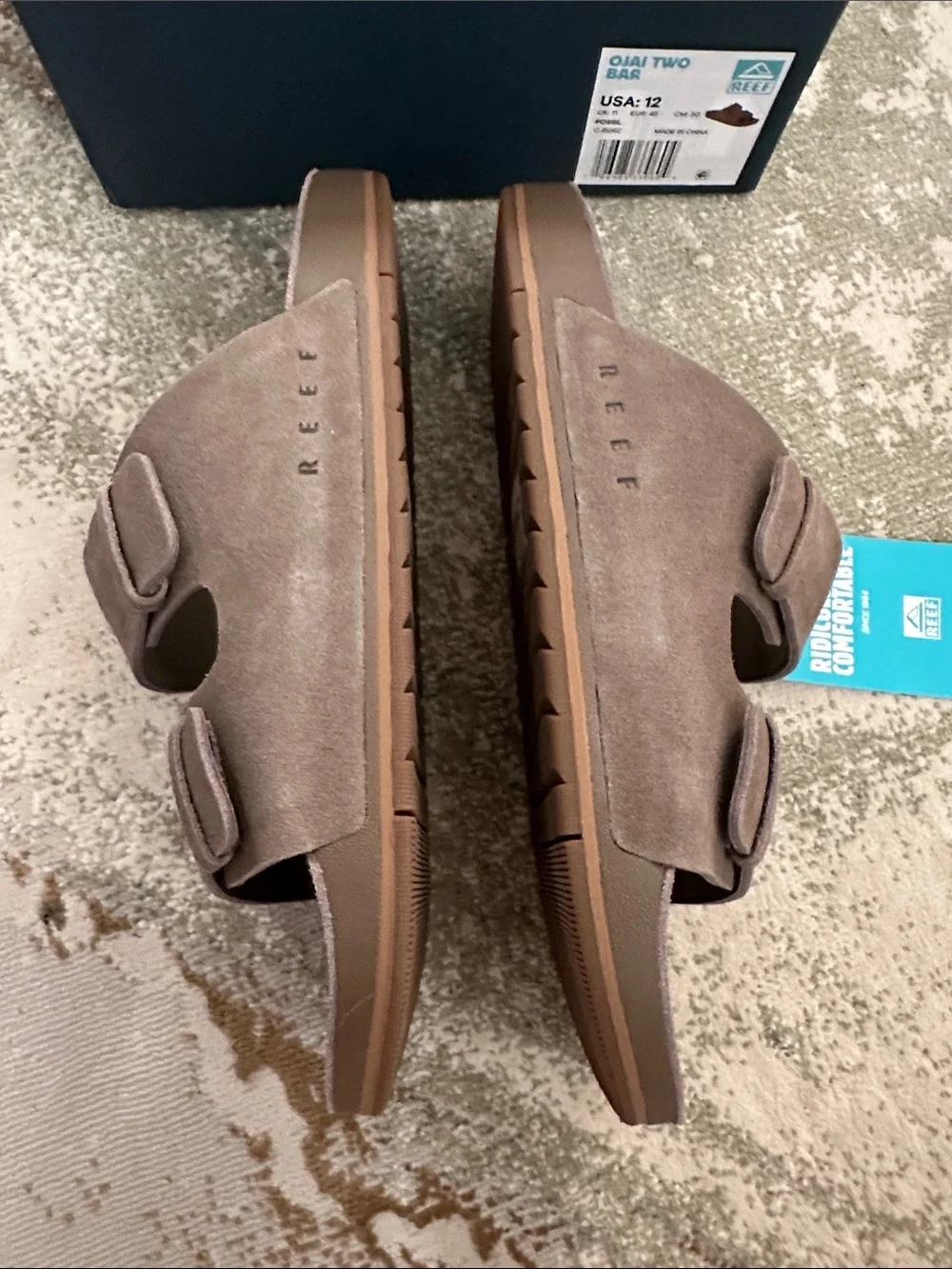 New Reef Suede Double-Strap Slide Sandals - Brown Mens 12 Fossil CCJ5262